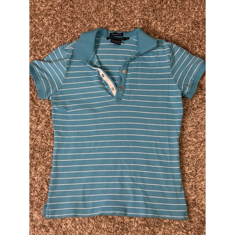 Ralph Lauren Golf Women’s Small Polo Shirt Blue White Striped Tailored Fit S